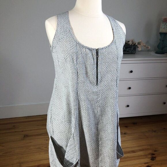 Gershon BRAM Large Gray & White Lightweight Sleeveless Dress Oversized Pockets - Picture 5 of 12